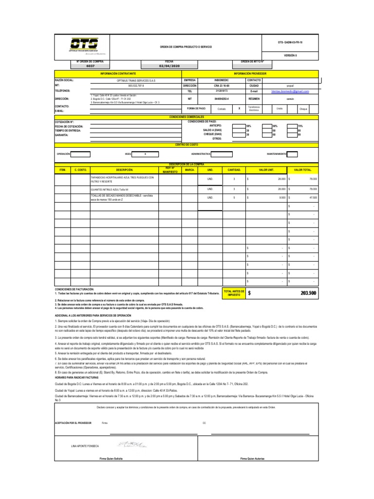 Formato Orden de Compra Producto o Servicio | PDF | Factura ...