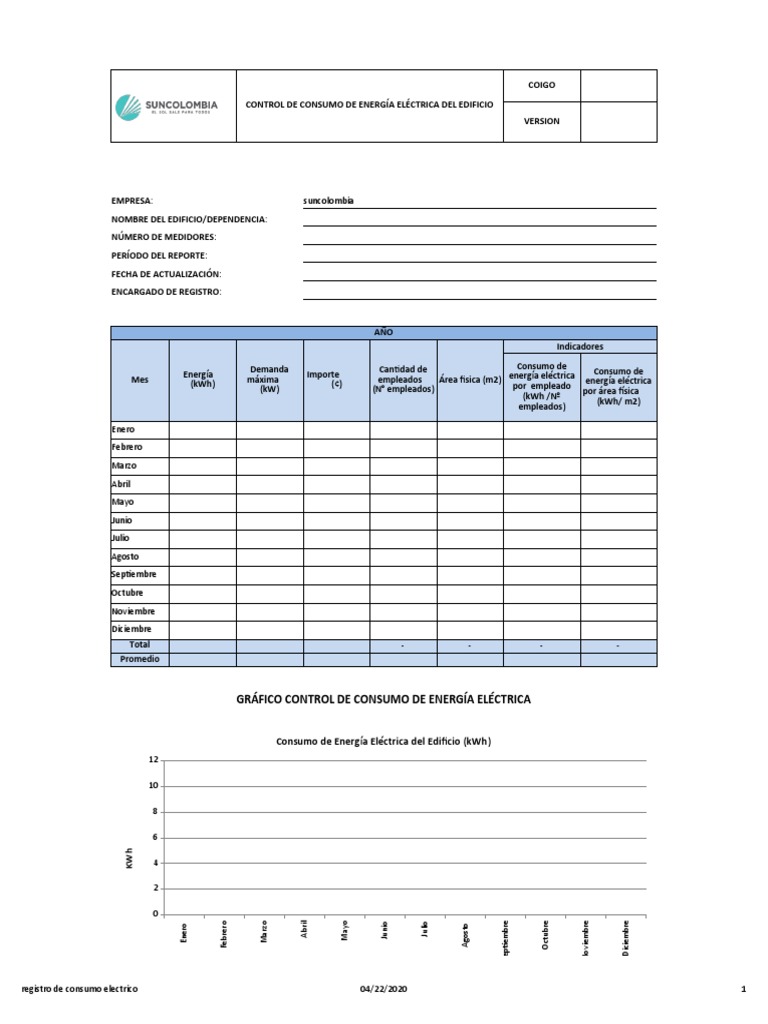 Formato de Registro de Consumo Electrico | PDF | Energia electrica ...