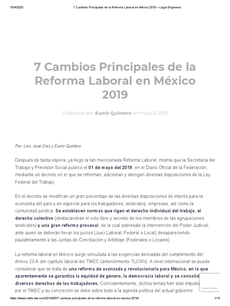 C4-Siete Cambios Principales de La Reforma Laboral en México 2019 | PDF ...