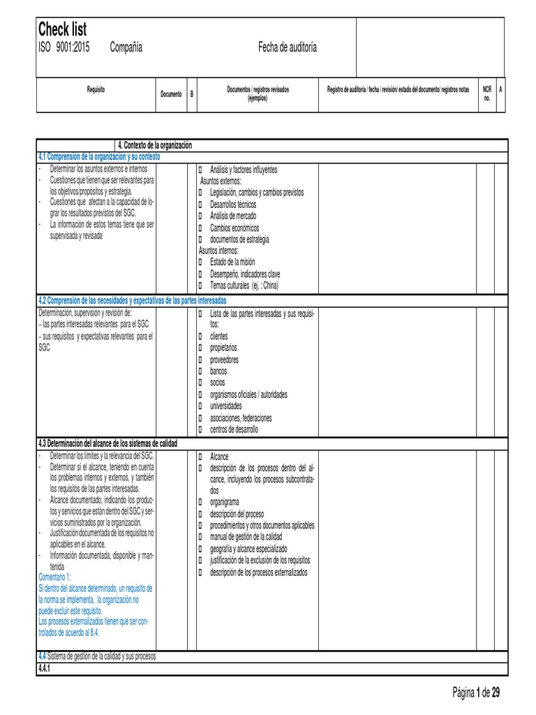 Check-List ISO 9001 2015 | PDF | Sistema de manejo de calidad | Calidad ...