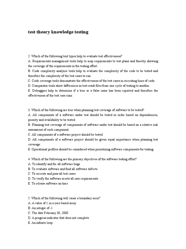 Test Theory Knowledge Evaluation Guide | PDF | Software Bug | C ...