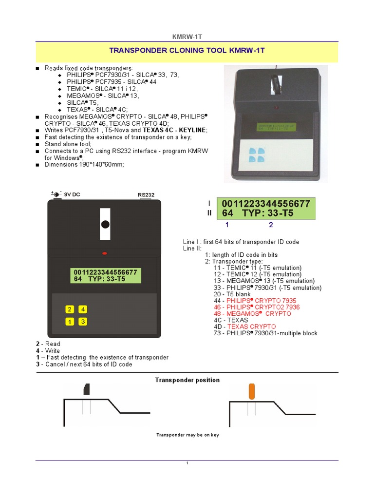 Transponder Cloning Tool Kmrw-1T | PDF | Transponder (Aeronautics) |  Computer Hardware