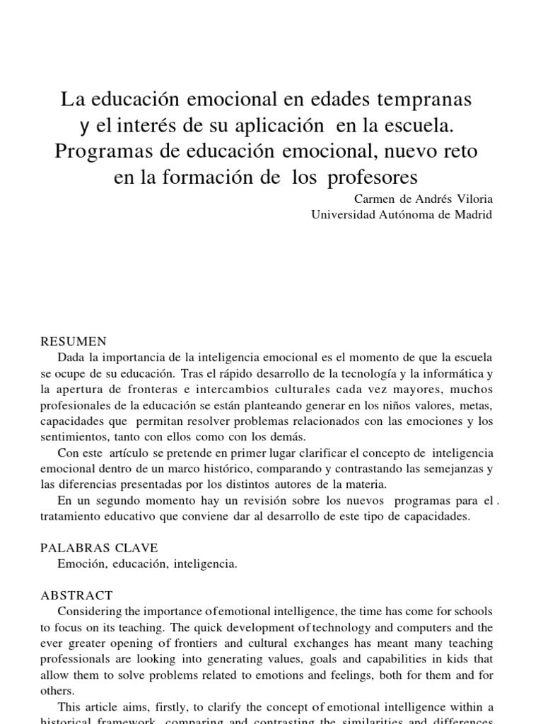 Educación Emocional en la Escuela Infantil | PDF | Las emociones ...