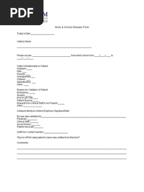 work   school release form