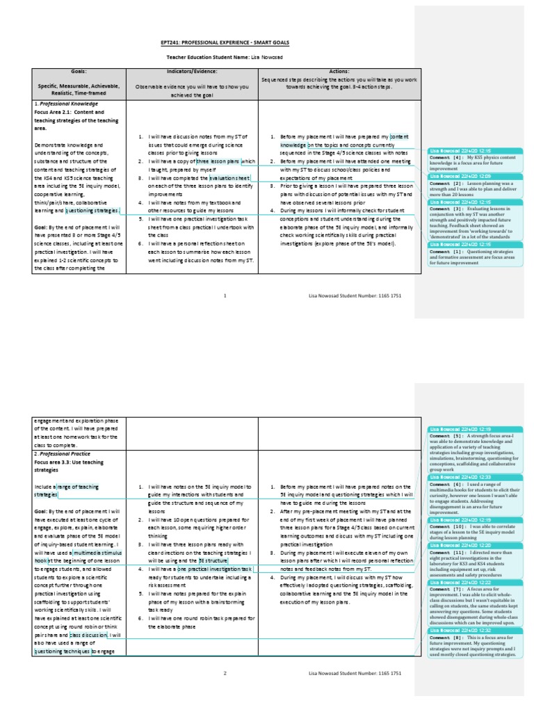 Practicum 1 Goals PDF Educational Assessment Teachers