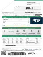 Factura CFE 288 kWh 534 pesos