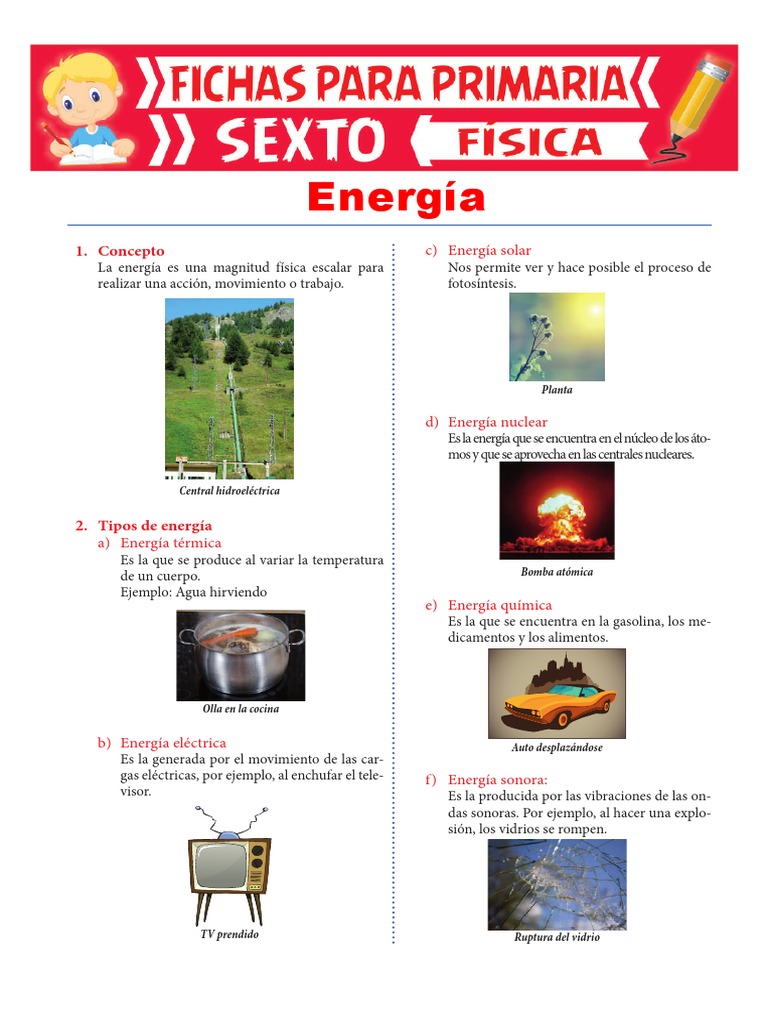 Tipos de Energía para Sexto de Primaria | PDF | La energía nuclear | Núcleo  atómico, image size:768x1024