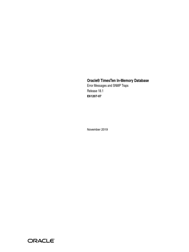 Oracle timesten in memory database error messages and snmp traps 