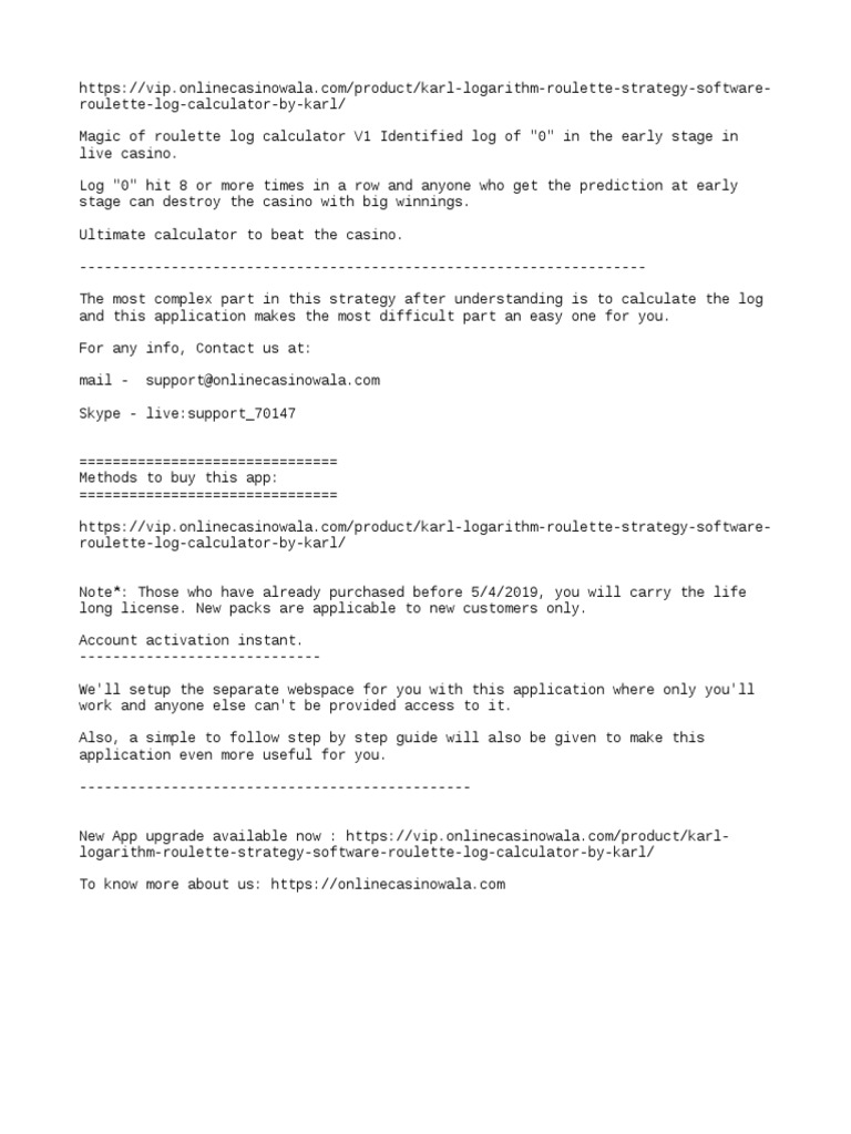 Magic of Roulette Log Calculator Logarithm Strategy (Karl) V1