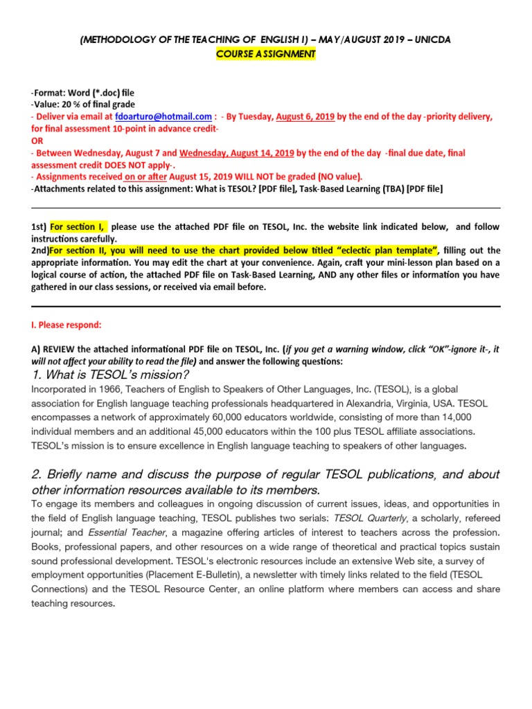 Eng Teach Method I Assignment 2019 | PDF | English As A Second Or ...