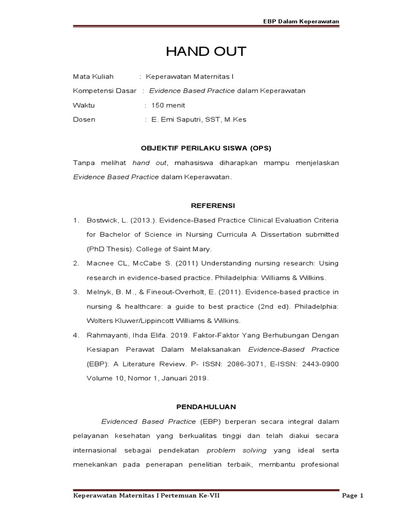 EBP dalam Keperawatan Maternitas | PDF | Pengembangan Diri
