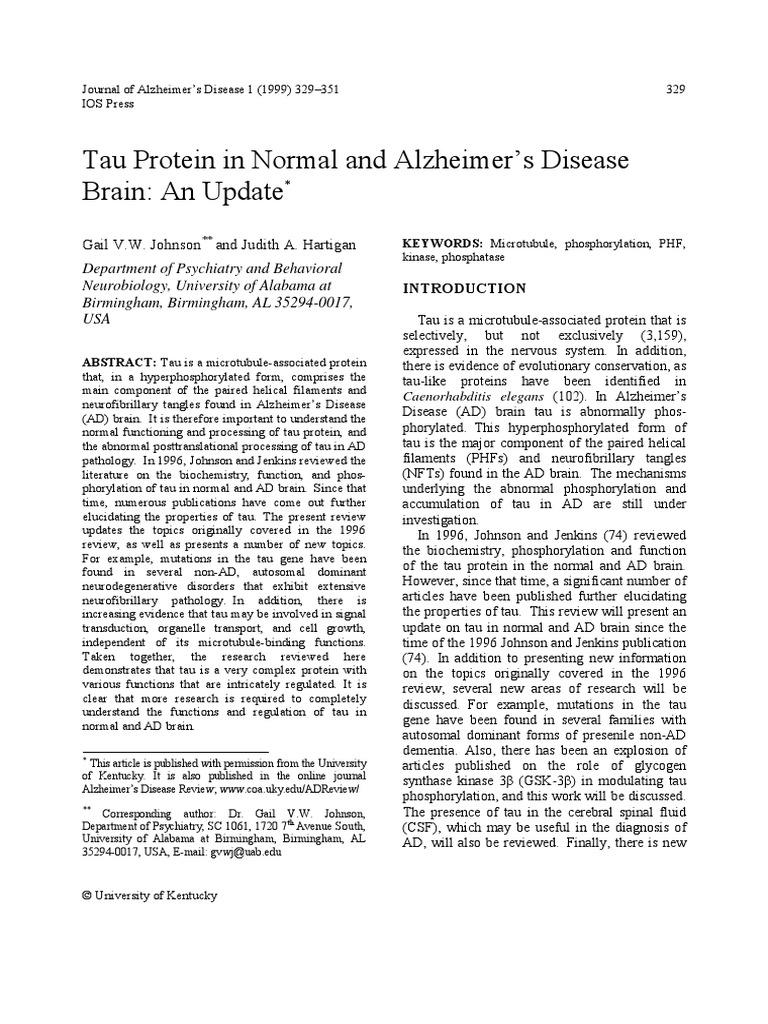 Tau Protein in Normal and Alzheimerís Disease | PDF | Amyloid Beta ...