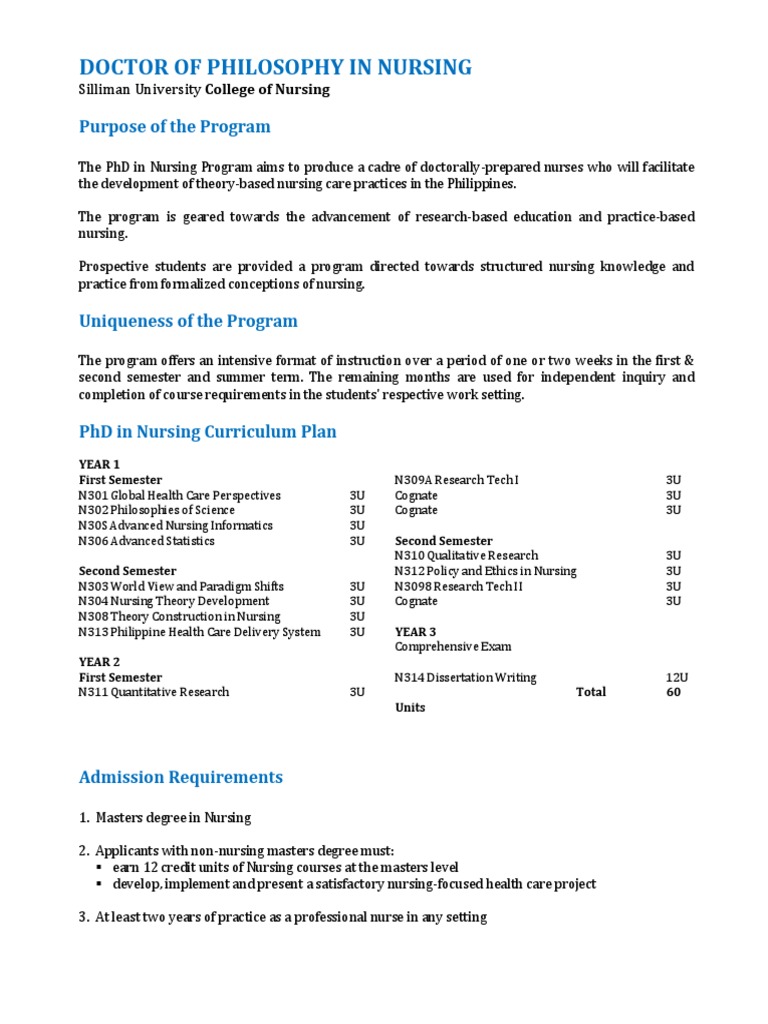 Doctor of Philosophy in Nursing: Purpose of The Program | PDF | Doctor ...