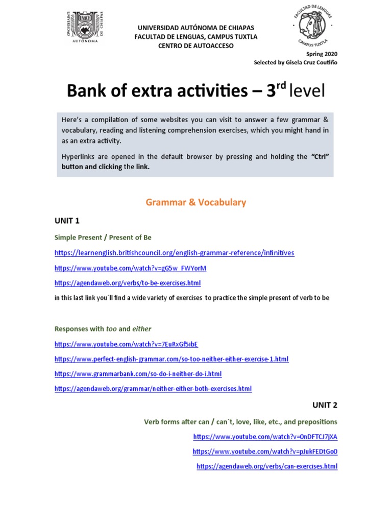 Bank of Extra Activities 3rd Level | PDF | Object (Grammar) | Languages