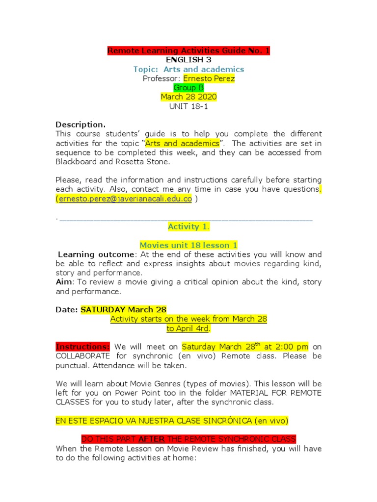 Remote Learning Activities Guide No 1 B | PDF | Language Arts & Discipline