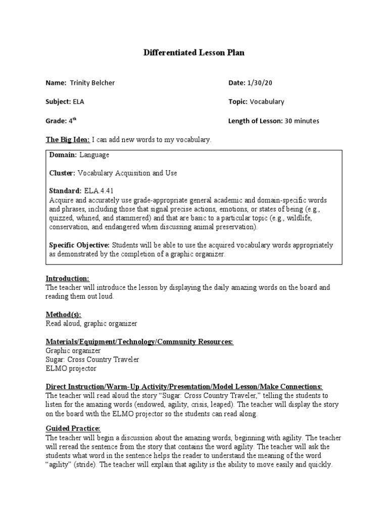 Tiered Lesson Plan PDF Vocabulary Teachers