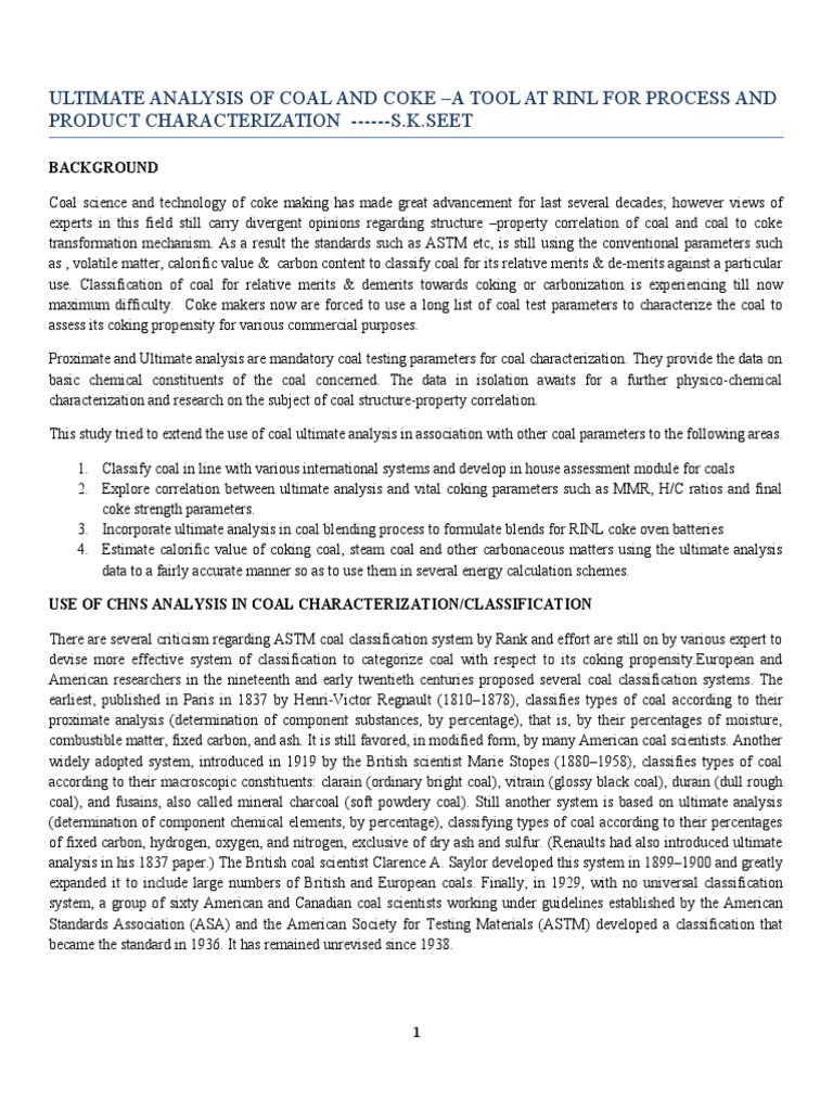 Coal and Coke Analysis for Classification | PDF | Fuels | Chemical ...