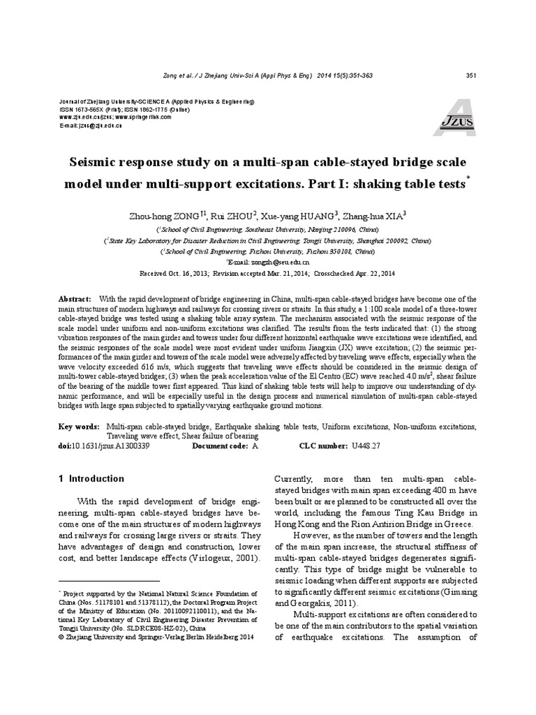 Seismic Response Study On A Multi-Span Cable-Stayed Bridge Scale Model ...