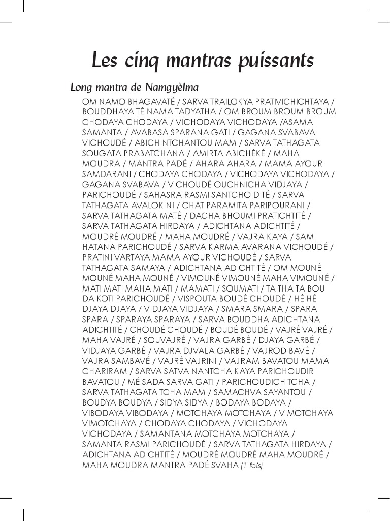 Les Cinq Mantras Puissants: Long Mantra de Namgyèlma | PDF | Religious ...