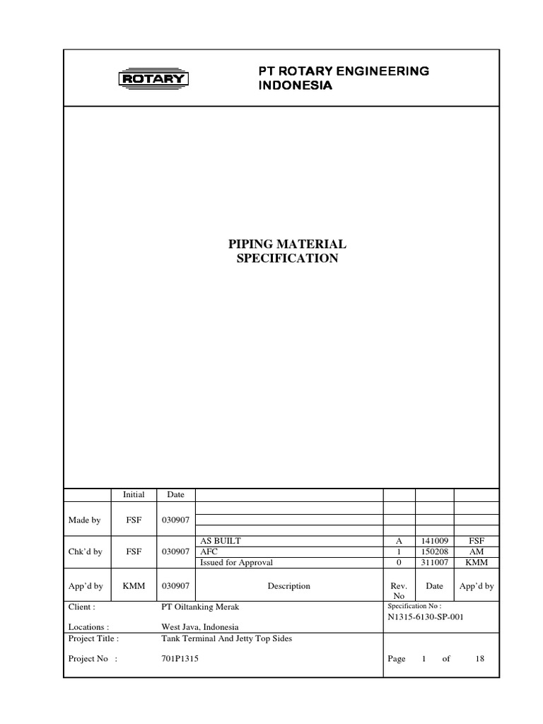 Spec Piping Material PDF | PDF | Pipe (Fluid Conveyance) | Valve
