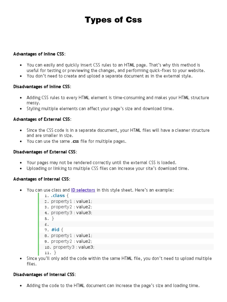 CSS Types: Inline, Internal, External | PDF | Computers