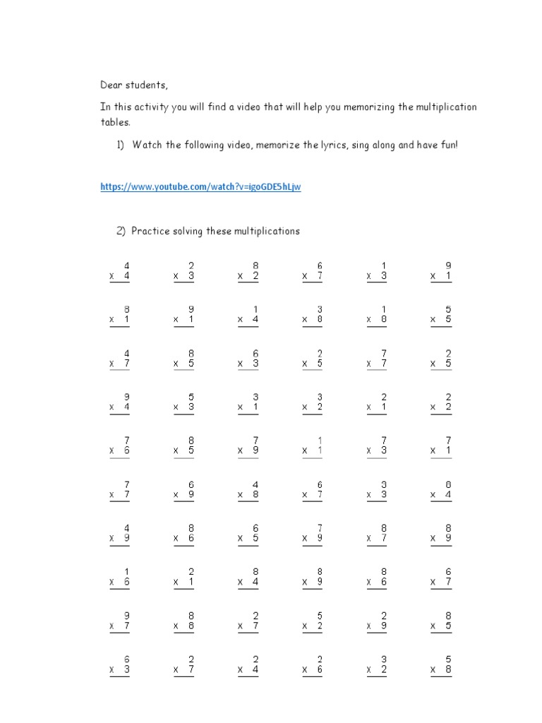 Multiplication Tables Video Guide | PDF | Games & Activities | Language ...