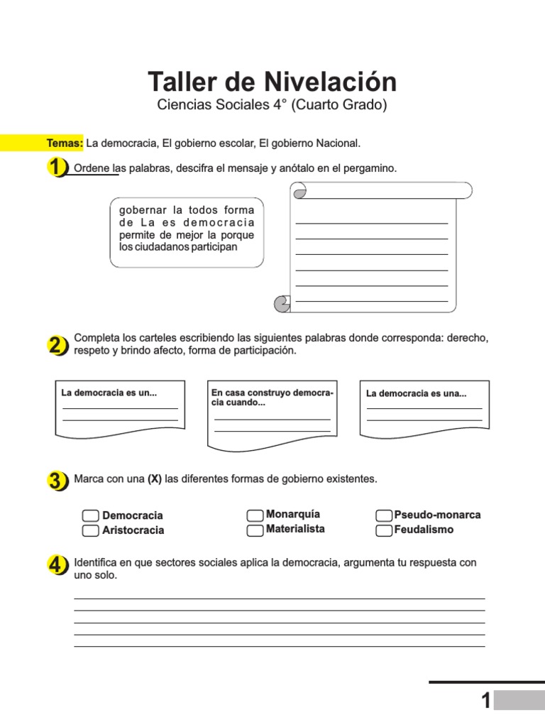 Taller de Democracia para Cuarto Grado | PDF | Democracia | Ideologías ...