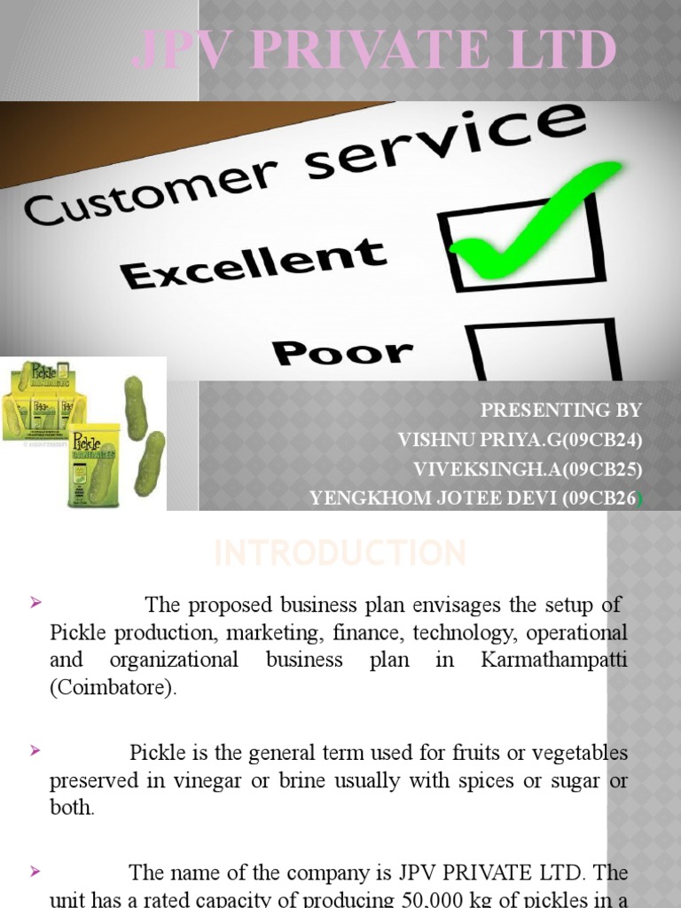 A Comprehensive Business Plan for JPV Private Ltd, a Proposed Pickle