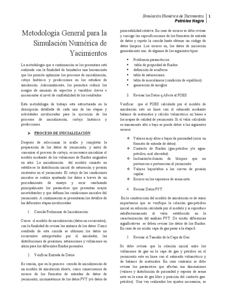 Metodología General para La Simulación Numérica de Yacimientos | PDF ...