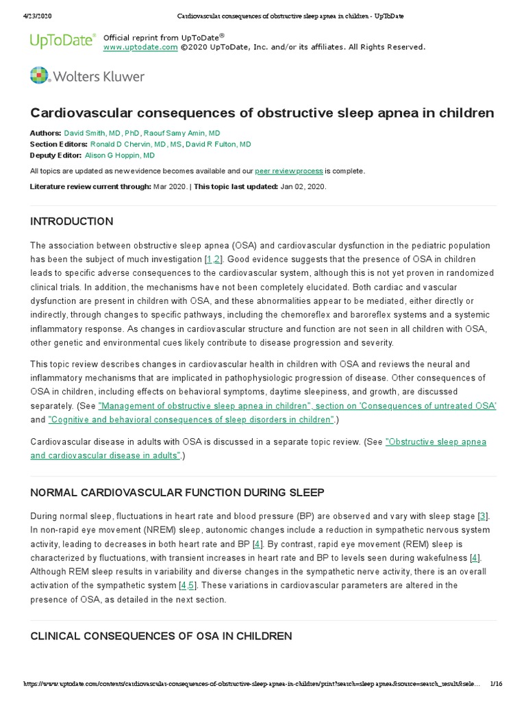 Cardiovascular Consequences of Obstructive Sleep Apnea in Children ...