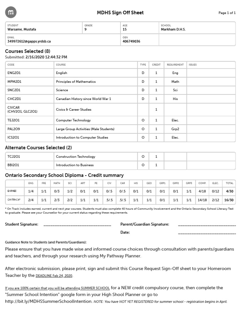 HTTPS: Core - Myblueprint.ca HighSchool Plan CsmPrint | PDF | Behavior ...