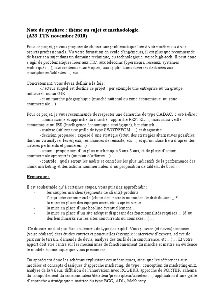 Fss Consignes Note De Synthese A33 Pdf Commercialisation Business