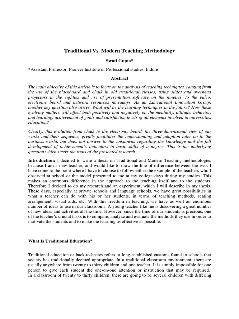 Traditional vs. Modern Teaching Methods | PDF | Teaching Method | Teachers