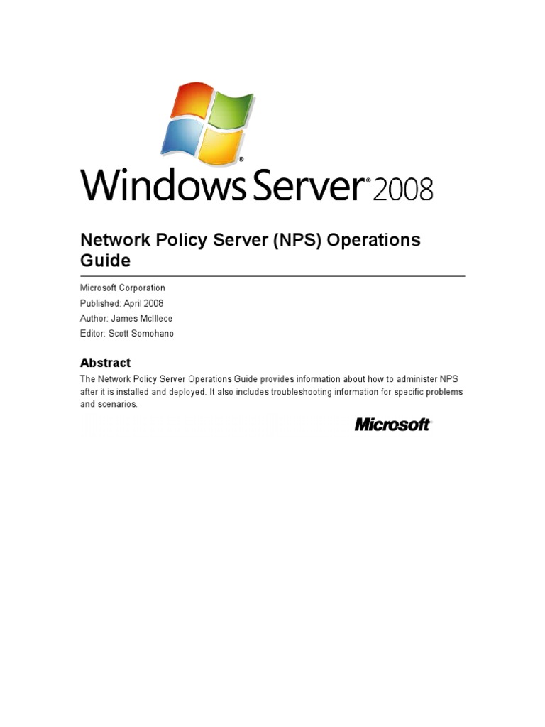 Network Policy Server NPS Operations Guide PDF Radius Remote