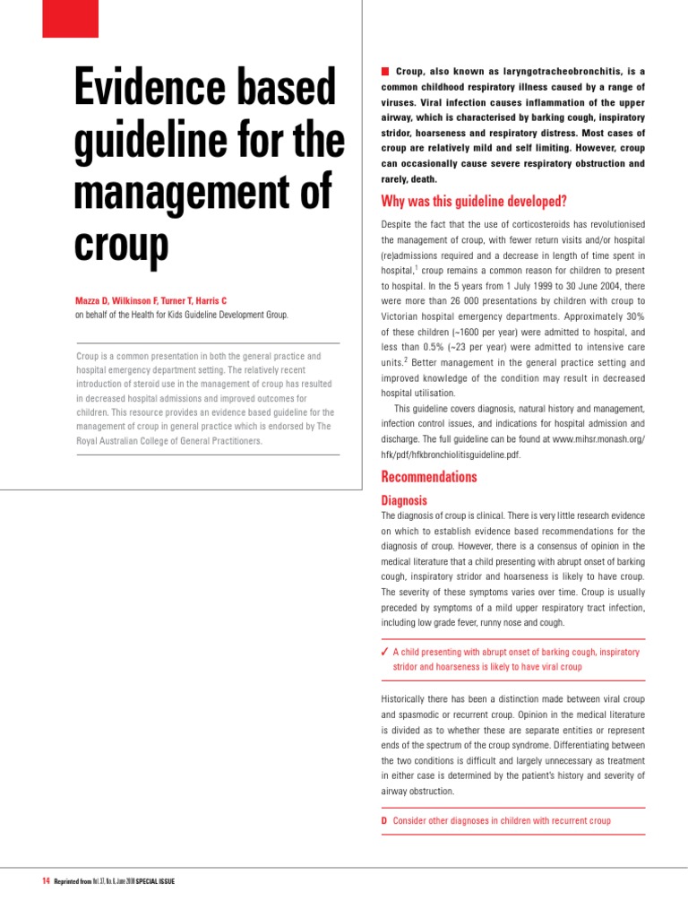 Evidence-Based Guideline for the Diagnosis and Management of Croup in ...