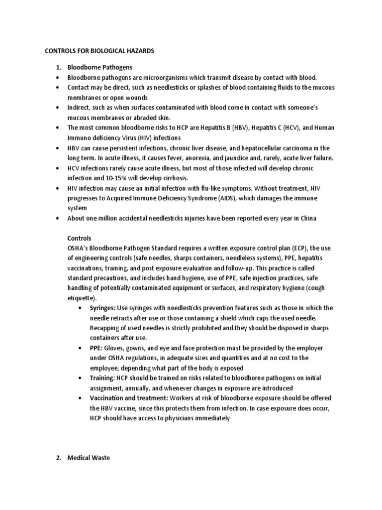Biological Hazard Control Measures | PDF | Tuberculosis | Hepatitis C