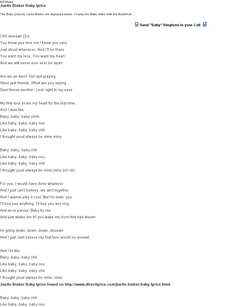 Justin Bieber Baby Pdf Dance Pop Songs Songs Written