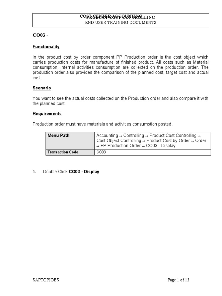 CO03: Display Production Order Guide | PDF | Cost | Icon (Computing)