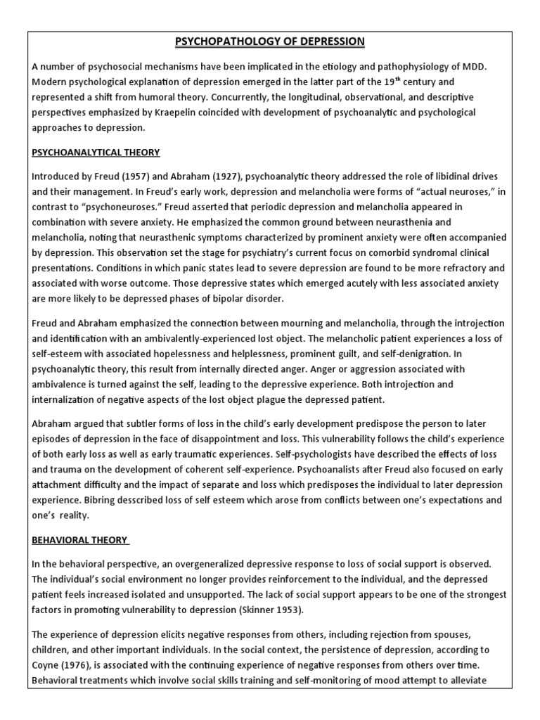 Psychopathology of Depression Explained | PDF | Major Depressive ...