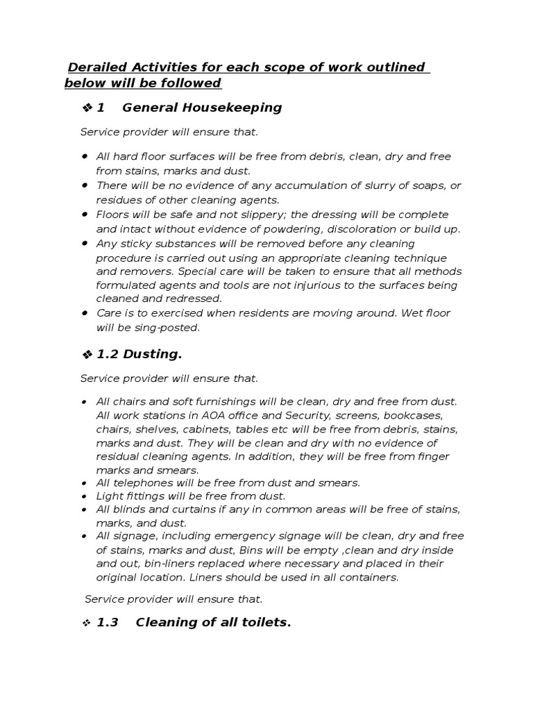 Housekeeping SOP NEW PDF Housekeeping Home