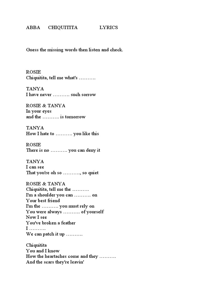 Abba Chiquitita Lyrics | PDF