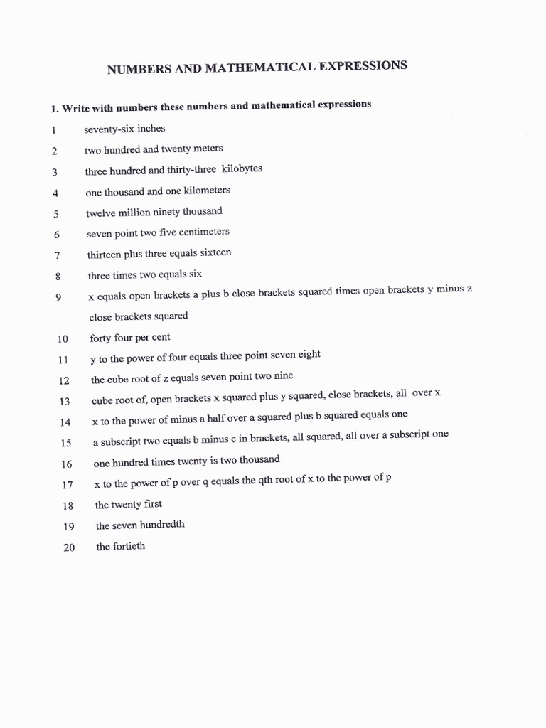 Ni) Mbersandmathematicalexpressions: Write With | PDF | Teaching ...