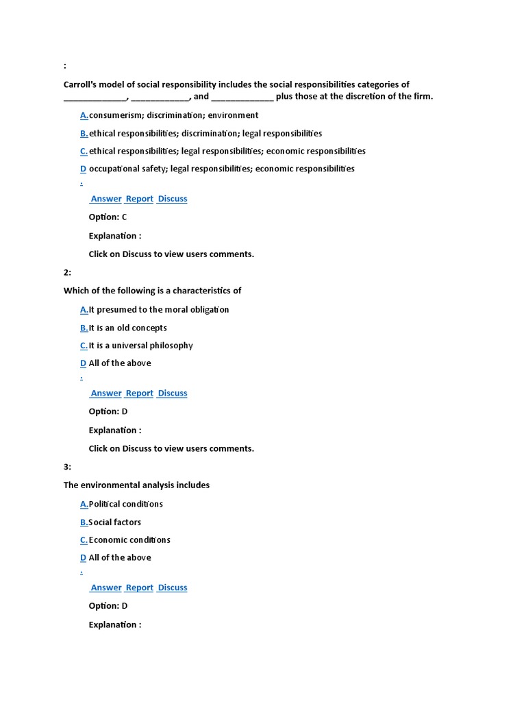 A. B. C. D - Answer Discuss | PDF | Business Ethics | Corporate Social ...