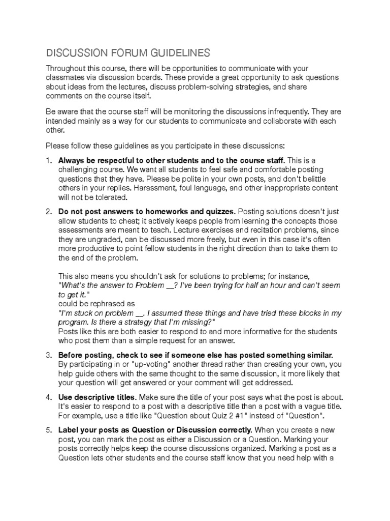 Discussion Forum Participation Guidelines | PDF | Question | Internet Forum