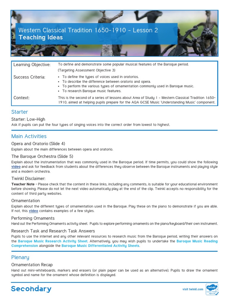 Baroque Music Teaching Ideas Pdf Baroque Music Reading Comprehension