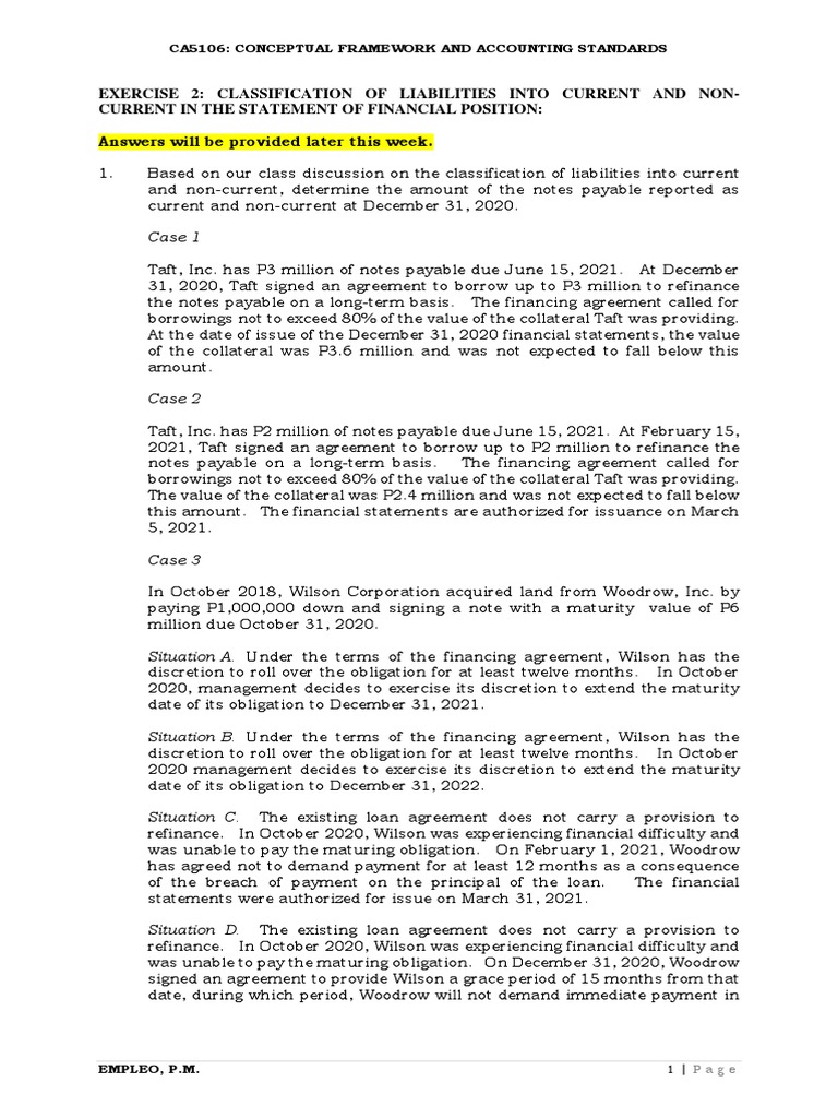 Classifying Current vs Non-Current Liabilities | PDF | Balance Sheet ...