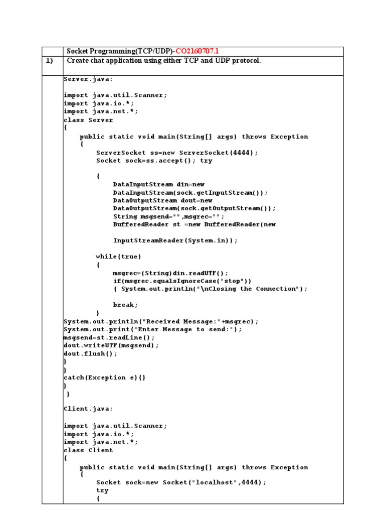 Socket Programming (TCP/UDP) - 1) Create Chat Application Using Either ...