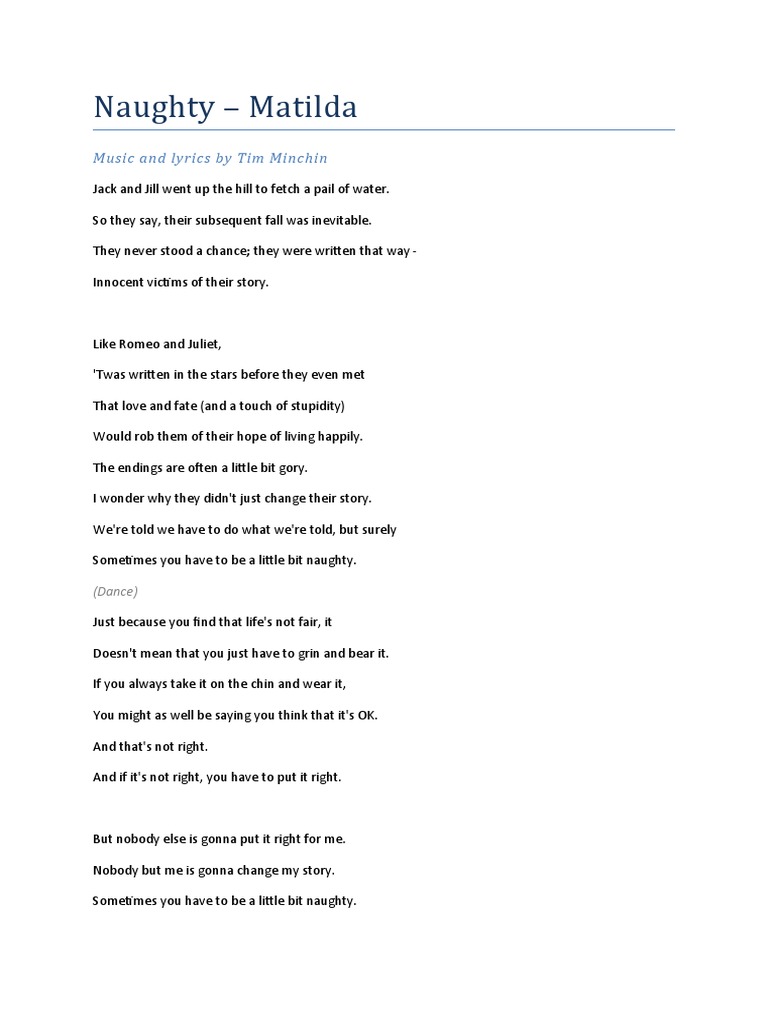Naughty Matilda Song and Dance Lyrics PDF