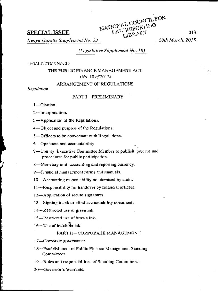 PFM Regulations for County Governments 2015 | PDF | Internal Audit ...