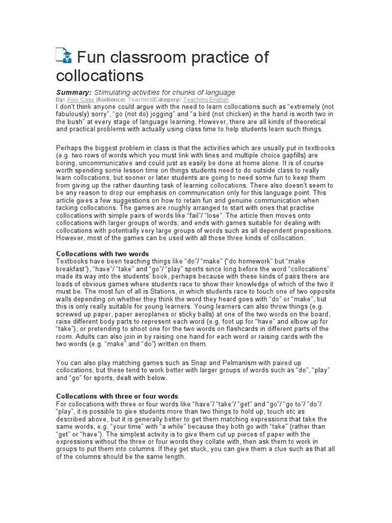 Fun Classroom Practice of Collocations | PDF | Classroom | Semiotics